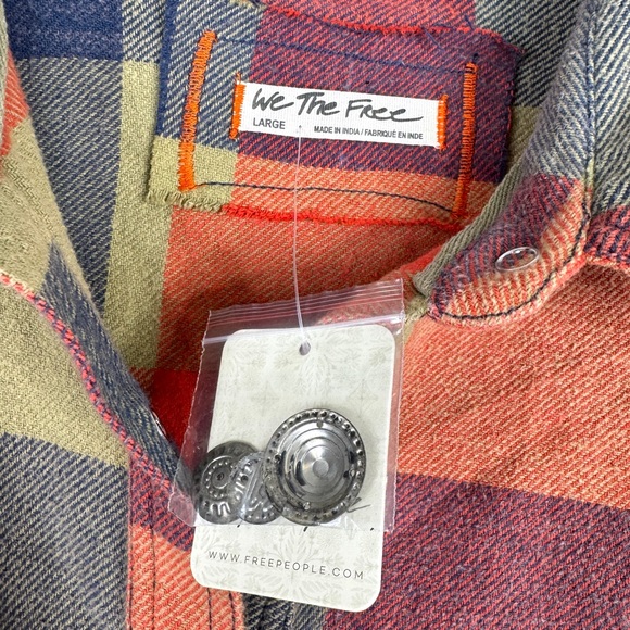 FREE PEOPLE Austin NEW Plaid Buttondown Size L Yellow Ochre Combo We The Free - Picture 12 of 15